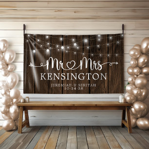 Banderoles Rustique M. Mme Heart String Lights Mariage en boi
