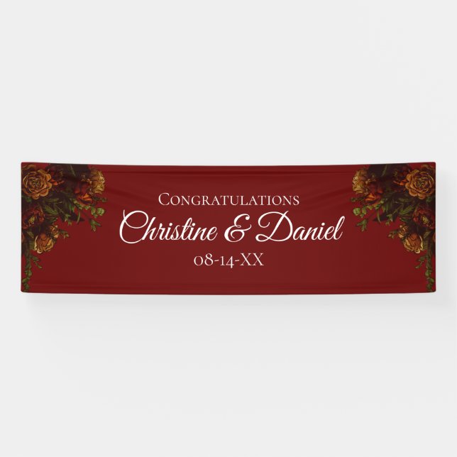 Banderoles Rustique Orange Red Fall Élégant Mariage gothique (Horizontal)