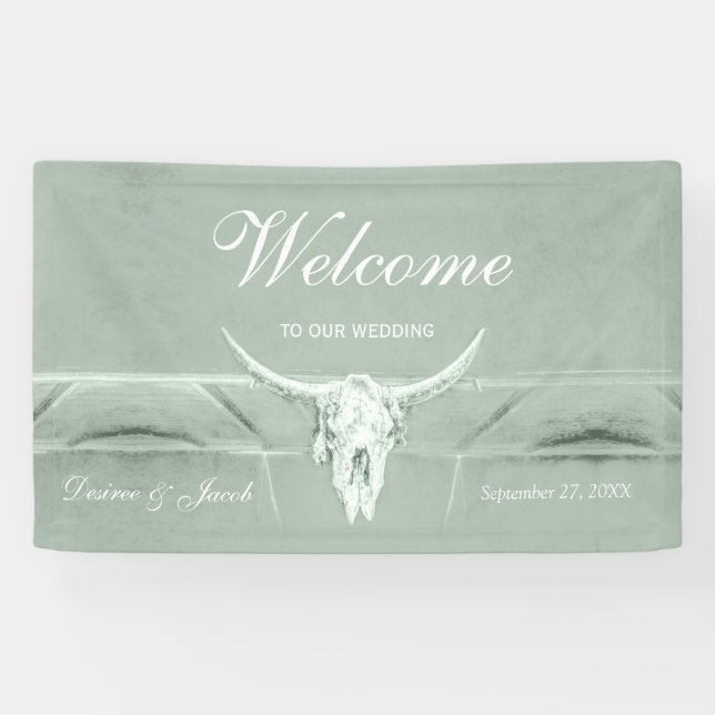 Banderoles Rustique Pastel Sage Vert Vache Occidentale Motif  (Horizontal)