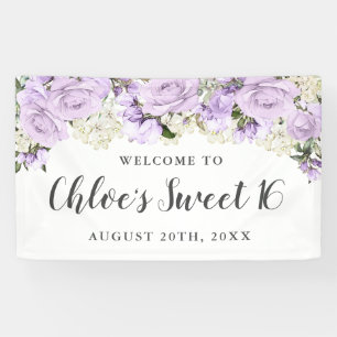 Banderoles Rustique Purple et blanc Floral Sweet 16 Party