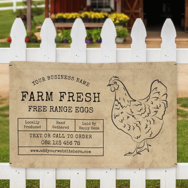 Banderoles Rustique Vintage Hen Farm Oeufs Frais Marketing (rustic farm fresh eggs outdoor marketing banner with kraft paper effect and hand drawn chicken)