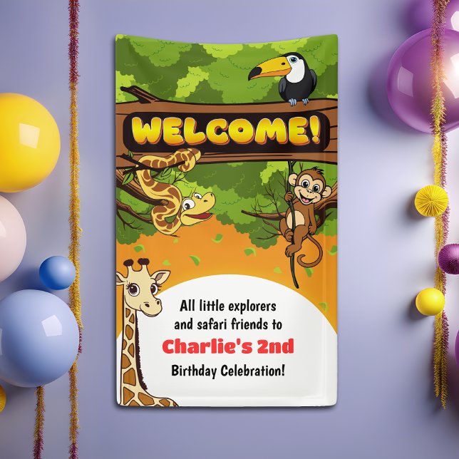 Banderoles Safari Jungle Animaux Jolie fête d'anniversaire Bi (Créateur téléchargé)