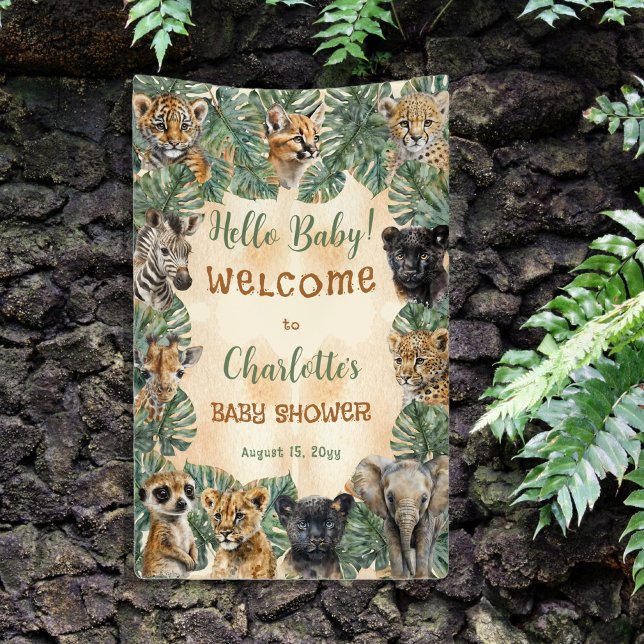 Banderoles Safari Jungle Animaux sauvages Bonjour Baby shower (Créateur téléchargé)