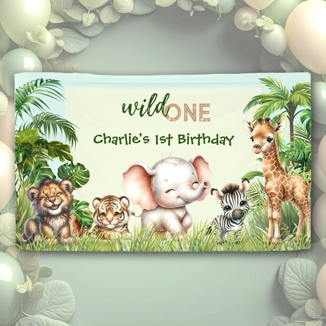 Banderoles Safari Jungle Cute Animaux Sauvages Un 1er Anniver (Safari Jungle Cute Animals Wild One 1st Birthday Banner)