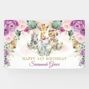 Banderoles Safari Jungle de Boho tropical Animaux Joyeux Anni