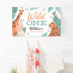 Banderoles Safari moderne Animaux sauvages 1er anniversaire f