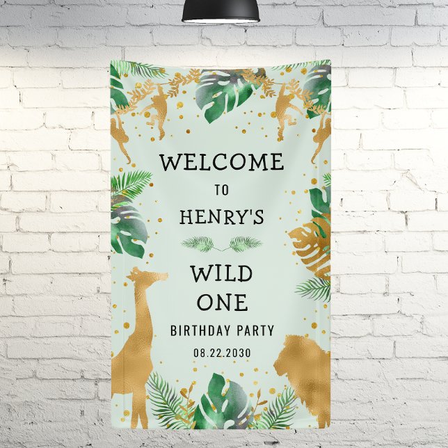 Banderoles Safari Wild One 1er anniversaire fête verte Bienve (Créateur téléchargé)