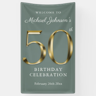 Banderoles Sage Green 50e Anniversaire Solid Gold Typographie