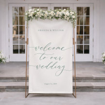 Sage Green Fabric Wedding Welcome Banner