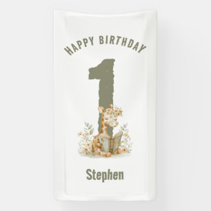 Banderoles Sage Green Giraffe Joyeux 1er anniversaire