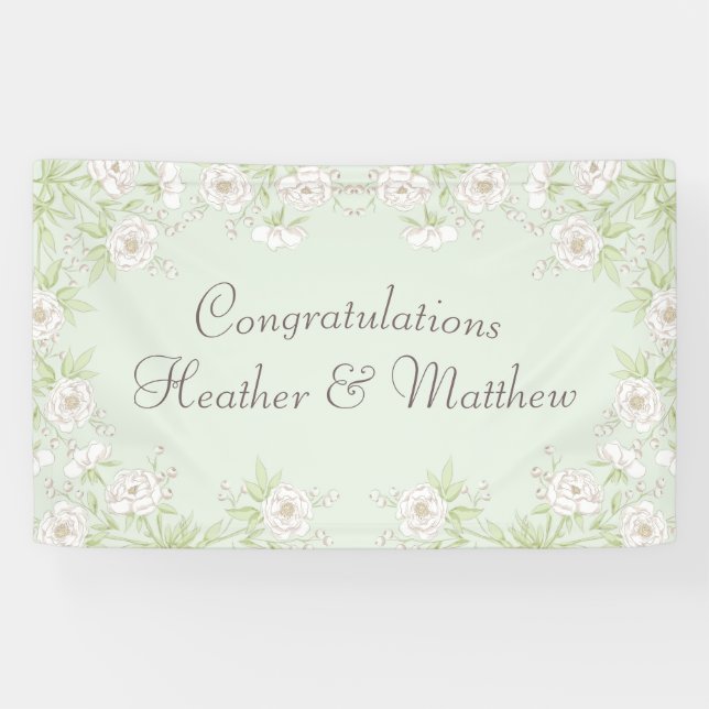 Banderoles Sage Green White Rose Wedding (Horizontal)