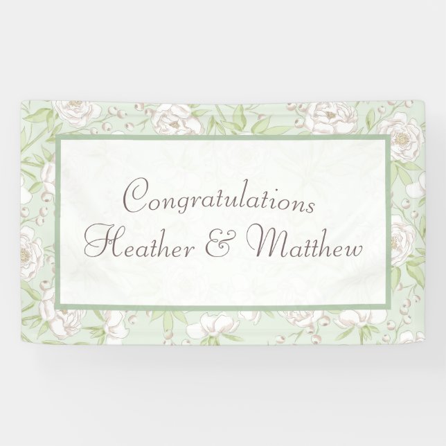 Banderoles Sage Green White Rose Wedding (Horizontal)