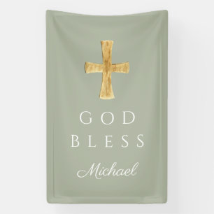 Banderoles Sage moderne Vert Croix religieuse Dieu béni