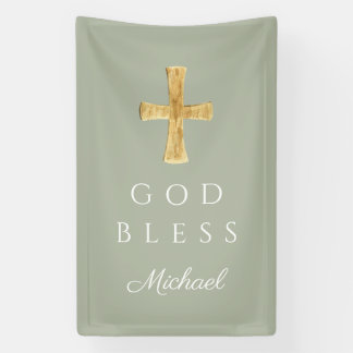 Banderoles Sage moderne Vert Croix religieuse Dieu béni