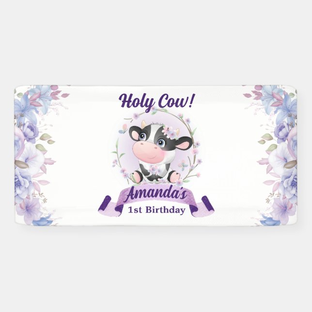 Banderoles Saint Vache Floral 1er anniversaire fête (Horizontal)