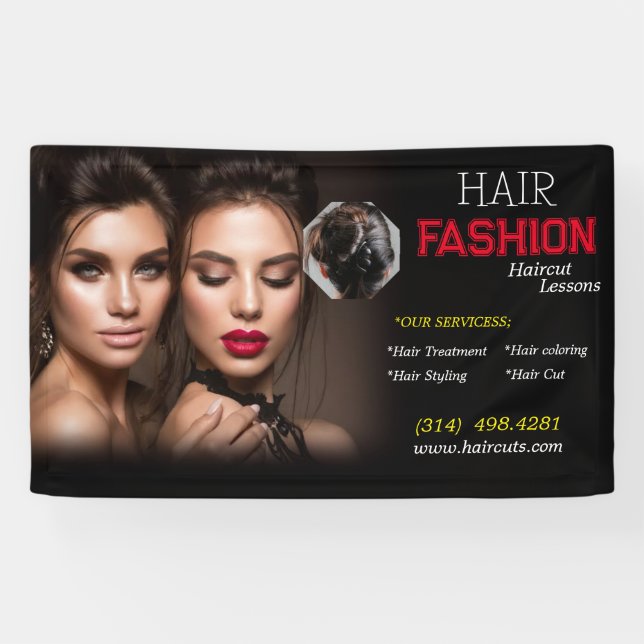 Banderoles salon de beauté coupe de cheveux ciseaux coiffeur  (Horizontal)