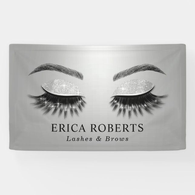 Banderoles Salon de beauté Lashes & Brows Moderne Argent (Horizontal)
