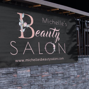 Banderoles Salon de beauté nom parties scintillant rose fleur