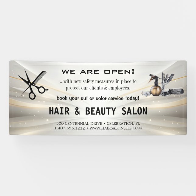 Banderoles Salon de coiffure Blush & Gold Whisk réouverture  (Horizontal)