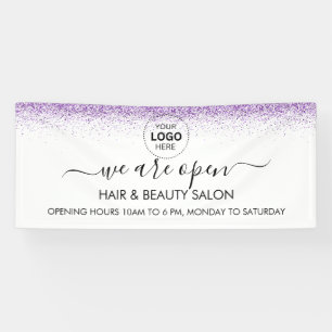 Banderoles Salon violet luxe avec gouttes de paillettes