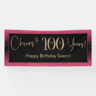 Banderoles Salutations à 100 ans Anniversaire, Pink Or Noir