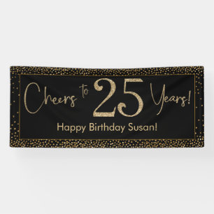 Banderoles Salutations à 25 Anniversaire Noir avec Gold Confe