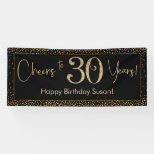 Banderoles Salutations à 30 Anniversaire Noir avec Gold Confe