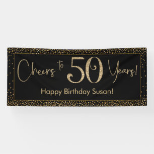 Banderoles Salutations à 50 Anniversaire Noir avec Gold Confe