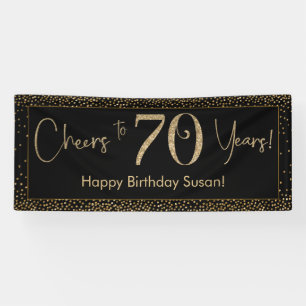 Banderoles Salutations à 70 Anniversaire Noir avec Gold Confe