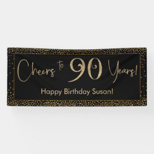 Banderoles Salutations à 90 Anniversaire Noir avec Gold Confe