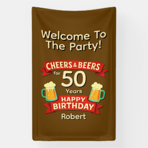 Banderoles Salutations et bières pour 50 ans heureux NOM d'an