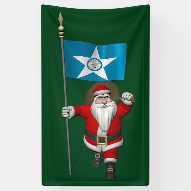 Banderoles Santa Claus Avec Drapeau De Houston Texas (Vertical)