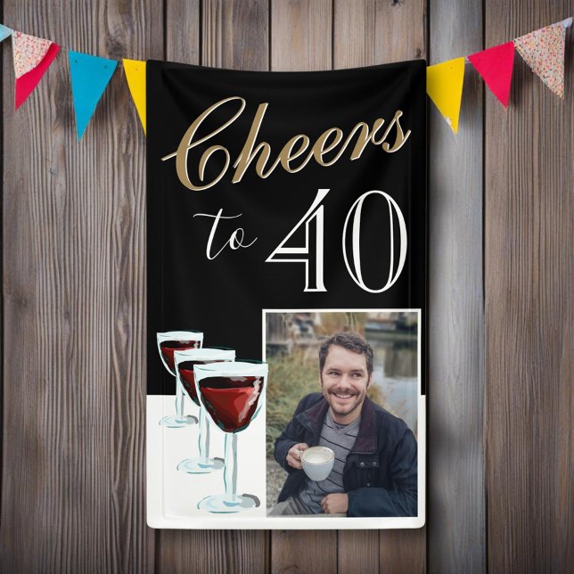 Banderoles Santé à 40 Vin Rouge Élégant Photo 40e Anniversair (Créateur téléchargé)