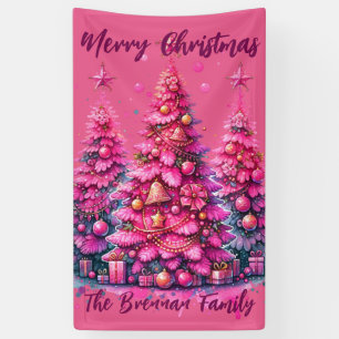 Banderoles Sapin de Noël Rose Personnalisé Famille