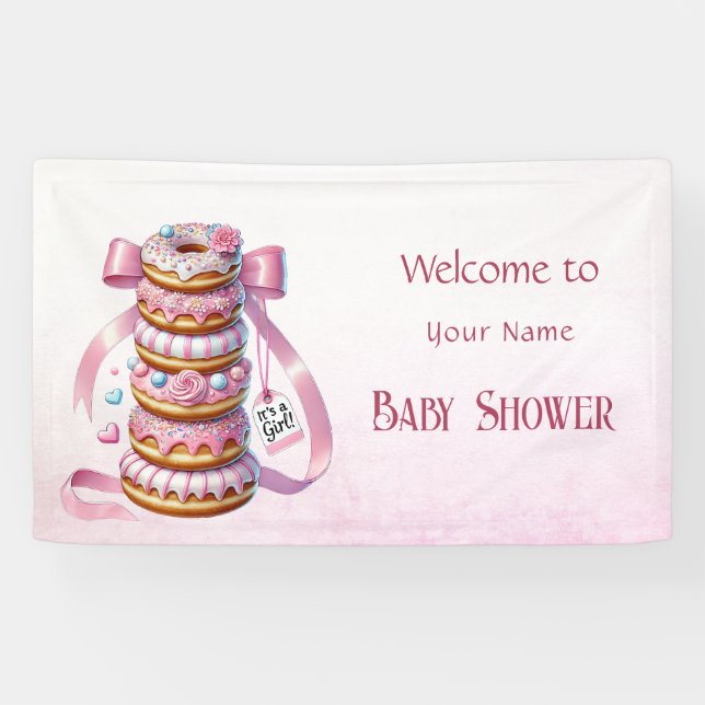 Banderoles Saupoudrer les beignets Baby shower de ruban rose (Horizontal)