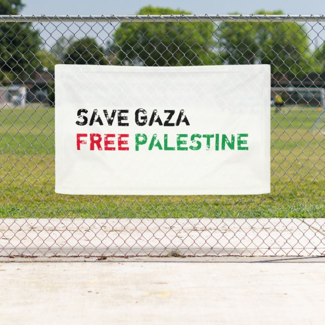 Banderoles Save Gaza Free Palestine noir rouge blanc (En situation)