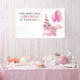Banderoles Sceau rose 1er anniversaire sous la mer