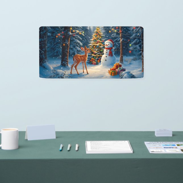 Banderoles Scene d'arbre de Noël Cute Deer Fawn Snowman (Salon professionnel)