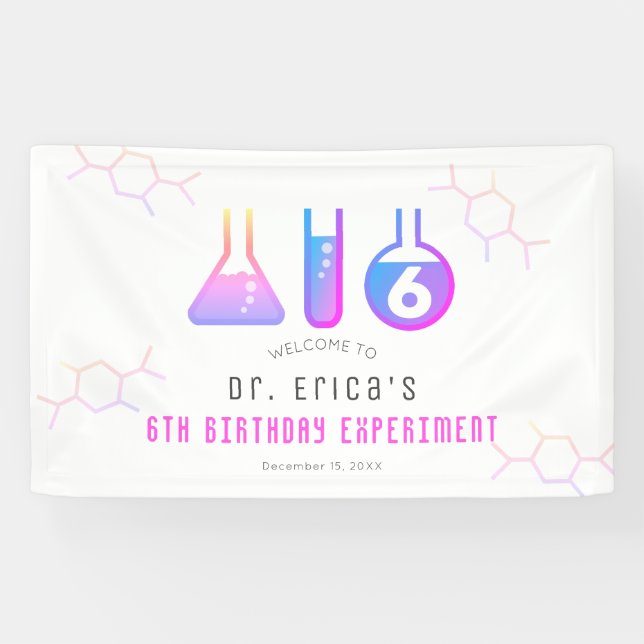 Banderoles Science Experiment Neon Rose Girl Birthday Welcome (Horizontal)