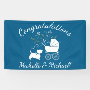 Banderoles Scotty Chien Baby shower Scottish Terrier Blue