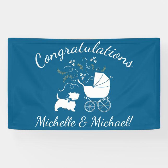 Banderoles Scotty Chien Baby shower Scottish Terrier Blue (Horizontal)