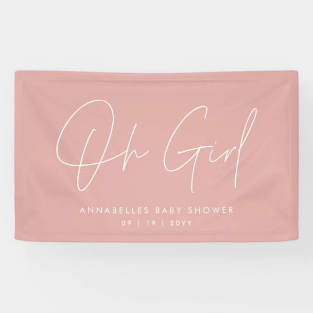 Banderoles Script Baby shower fille rose rose moderne élégant (Horizontal)