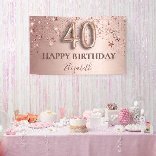 Banderoles Script de 40e anniversaire rose or blush étoiles