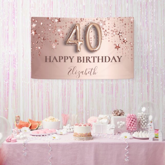 Banderoles Script de 40e anniversaire rose or blush étoiles (Fête)