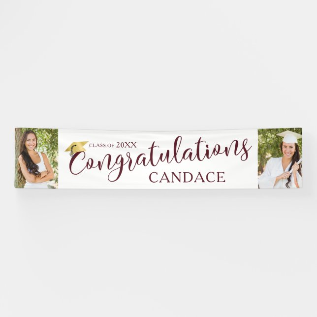 Banderoles Script Maroon FÉLICITATIONS Photo Graduation (Horizontal)