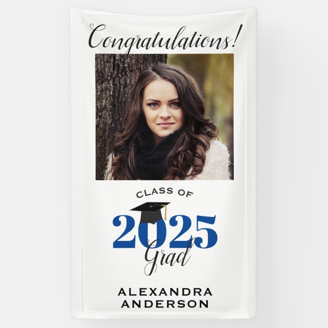 Banderoles Script moderne Photo Bleu Graduation verticale (Vertical)