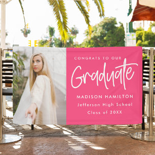 Banderoles Script Preppy Hot Pink Photo Graduation
