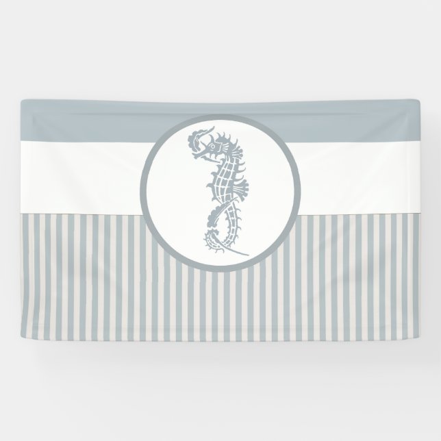 Banderoles Seahorse Bleu Classique Nautique Élégant (Horizontal)