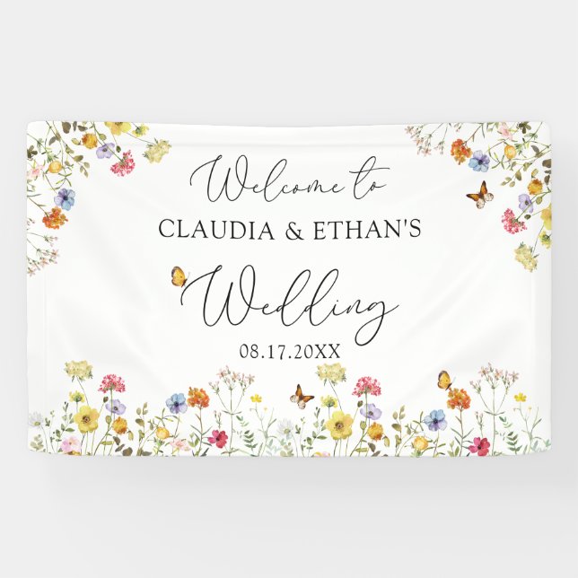 Banderoles SIGNE DE Mariage fleur sauvage D'ACCUEIL Botanique (Horizontal)