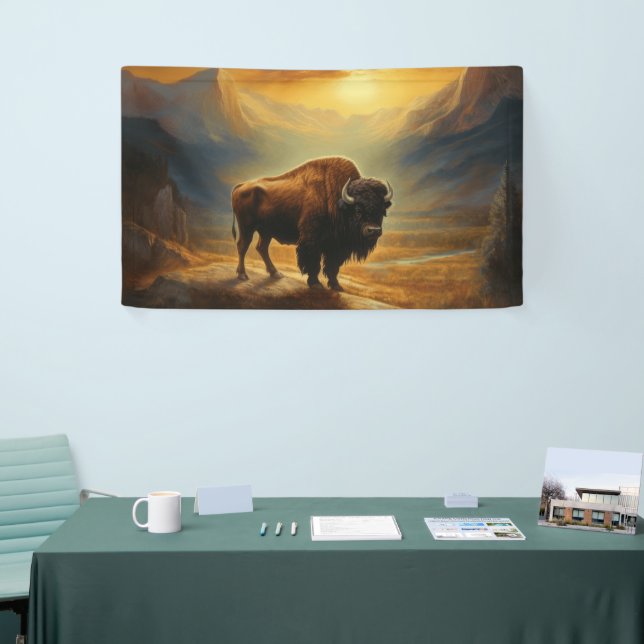 Banderoles Silhouette du coucher de soleil de bison de buffle (Salon professionnel)